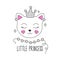 Cute kitten illustration. Little Princess text. Design for kids. Fashion illustration drawing in modern style for clothes. Girlish