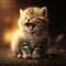 Cute kitten laughing. Small domestic cat kid yawning or smiling. Generative AI.