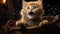 Cute kitten playing, fluffy fur, small, sitting, looking at camera generated by AI