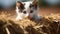 Cute kitten sitting in grass, staring playfully generated by AI