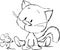 Cute kitten sitting with mouse - cartoon
