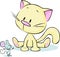 Cute kitten sitting and staring at a mouse cartoon -