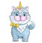 Cute kitten unicorn with golden horn and flowers wreath. Cat clipart. Celebratory children`s card with kitty caticorn