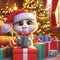 cute kitten wearing santa hat in the gifts and presents