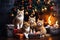 Cute Kittens and Christmas Boxes, Cat Present and Christmas Tree, Xmas Greeting Card with Cute Cats