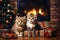 Cute Kittens and Christmas Boxes, Cat Present and Christmas Tree, Xmas Greeting Card with Cute Cats