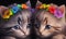 Cute kittens with rainbow color crowns. Generative AI