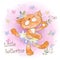 Cute kitty ballerina dancing. Little ballerina. Inscription. Watercolor. Vector