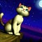 Cute Kitty at a night with moon light and stars at the sky