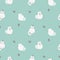 Cute kitty seamless vector pattern. White cats on green mint background.