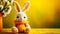 Cute Knitted Easter Bunny on a Yellow Background with Copy Space - Generative Ai