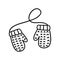 Cute knitted warm winter mittens on string. Vector doodle