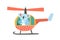 Cute koala bear flying helicopter flat vector illustration. Adorable exotic animal in aerial transport cartoon
