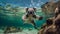 Cute Koala is diving above a big coral reef serendipity generative AI