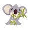 Cute koala eats bamboo leaves. Vector illustration on white background.