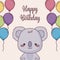 Cute koala happy birthday card with balloons helium