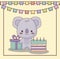 Cute koala happy birthday card with cake and icons