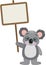 Cute koala holding a blank signboard