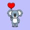 Cute koala holding love balloon cartoon icon illustration