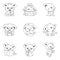 Cute koala kawaii linear characters pack