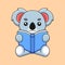 cute koala reading book cartoon mascot doodle art hand drawn concept vector kawaii icon illustration