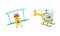 Cute Koala and Squirrel Animal Flying on Airplane with Propeller Vector Set.