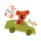 Cute koala travels by car. Slogan letters written by hand. Fancy font funny illustration for print. Vector illustration.