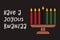 Cute Kwanzaa greeting card with Kinara seven candles icon and text. African American heritage holiday. Vector