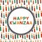 Cute Kwanzaa greeting card with seamless pattern with kinara candles and colorful text. Vector Kwanzaa holiday festival