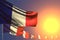 Cute labor day flag 3d illustration - many France flags on sunset placed diagonal with selective focus and space for content