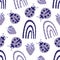 Cute ladybird, dotted rainbow, strawberry seamless vector pattern background.Periwinkle purple ladybugs with