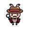 The cute ladybug animal cartoon character becomes a detective holding a magnifying glass and a hat