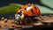 Cute ladybug crawling on green leaf in nature generated by AI