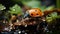 A cute ladybug crawls on a wet green leaf generated by AI