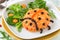 Cute ladybug shaped risotto with fresh salad for kids