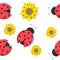 Cute Ladybug and Sunflower Seamless Pattern Background.