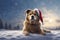 Cute large breed dog wearing Christmas Santa Claus hat. ai generative