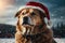 Cute large breed dog wearing Christmas Santa Claus hat. ai generative