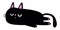 Cute laying black cat. Funny sad face head silhouette. Body with pink paw print, tail. Meow. Cute cartoon baby character. Kawaii