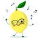 Cute lemon cartoon character in glasses dances to music.