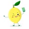 Cute lemon cartoon character with a smartphone and does selfie.