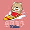 Cute leopard cartoon playing surfboard