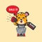cute leopard in shopping cart is promoting black friday sale with megaphone cartoon vector illustration.