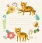 Cute leopard, vector card for text