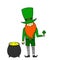 Cute leprechaun with clover in hand for good luck. Fun leprechaun for St. Patrick\\\'s Day