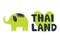 Cute lettering text Thailand with green heart and nice green elephant