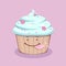 Cute licking cupcake with  blue cream