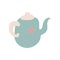 Cute Light Blue Teapot with Spout, Ceramic Crockery Cookware Vector Illustration