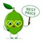 Cute lime cartoon character in red heart glasses, in the hands of the plate is the best price.