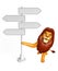 Cute Lion cartoon character with way sign